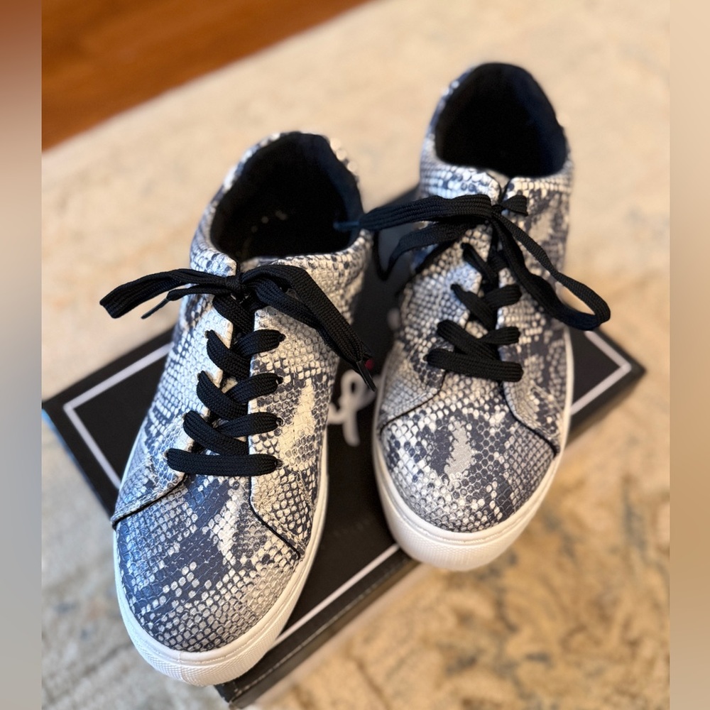 Qupid Women’s Platform Sneakers - Black and White Snakeskin